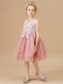 A-Line/Princess Scoop Knee-Length Tulle Junior Bridesmaid Dresses With Appliques Lace