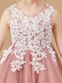 A-Line/Princess Scoop Knee-Length Tulle Junior Bridesmaid Dresses With Appliques Lace