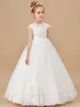 Ball Gown Scoop Ankle-Length Tulle Junior Bridesmaid Dresses With Belt/Sash