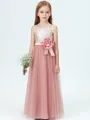 A-Line/Princess Spaghetti Straps Floor-Length Tulle Junior Bridesmaid Dresses With Flower