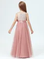 A-Line/Princess Spaghetti Straps Floor-Length Tulle Junior Bridesmaid Dresses With Flower