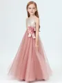 A-Line/Princess Spaghetti Straps Floor-Length Tulle Junior Bridesmaid Dresses With Flower
