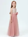 A-Line/Princess Spaghetti Straps Floor-Length Tulle Junior Bridesmaid Dresses With Flower