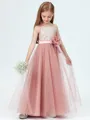 A-Line/Princess Spaghetti Straps Floor-Length Tulle Junior Bridesmaid Dresses With Flower