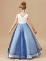 Ball Gown V-neck Floor-Length Tulle Junior Bridesmaid Dresses With Ruffles