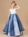 Ball Gown V-neck Floor-Length Tulle Junior Bridesmaid Dresses With Ruffles