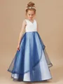 Ball Gown V-neck Floor-Length Tulle Junior Bridesmaid Dresses With Ruffles