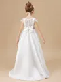 A-Line/Princess Scoop Sweep/Brush Train Satin Junior Bridesmaid Dresses With Bow