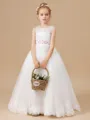 A-Line/Princess Scoop Sweep/Brush Train Tulle Junior Bridesmaid Dresses