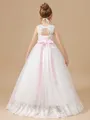 A-Line/Princess Scoop Sweep/Brush Train Tulle Junior Bridesmaid Dresses