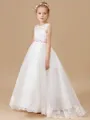 A-Line/Princess Scoop Sweep/Brush Train Tulle Junior Bridesmaid Dresses