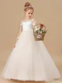 Ball Gown Scoop Sweep/Brush Train Tulle Junior Bridesmaid Dresses With Appliques Lace