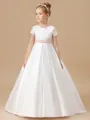Ball Gown Scoop Sweep/Brush Train Satin Junior Bridesmaid Dresses With Belt/Sash