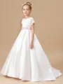 Ball Gown Scoop Sweep/Brush Train Satin Junior Bridesmaid Dresses With Belt/Sash