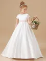 Ball Gown Scoop Sweep/Brush Train Satin Junior Bridesmaid Dresses With Belt/Sash