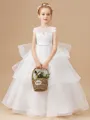 Ball Gown Scoop Floor-Length Tulle Junior Bridesmaid Dresses With Cascading Ruffles