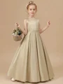 A-line Scoop Bowknot Floor-Length Satin Flower Girl Dress