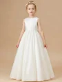 A-line Scoop Bowknot Floor-Length Satin Flower Girl Dress
