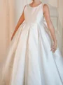A-line Scoop Bowknot Sweep Train Satin Flower Girl Dress