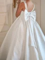 A-line Scoop Bowknot Sweep Train Satin Flower Girl Dress