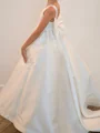 A-line Scoop Bowknot Sweep Train Satin Flower Girl Dress