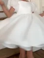 A-line Scoop Short Sleeves Ruffles Knee-Length Organza Flower Girl Dress