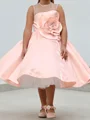 A-line Scoop Flower Tea-Length Satin Flower Girl Dress