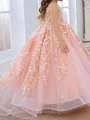 A-line Scoop Applique Sweep Train Tulle Flower Girl Dress
