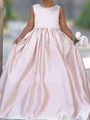 A-line Scoop Bowknot Sweep Train Silk Like Satin Flower Girl Dress