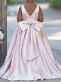 A-line Scoop Bowknot Sweep Train Silk Like Satin Flower Girl Dress