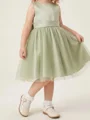 A-line Scoop Bowknot Knee-Length Tulle Flower Girl Dress