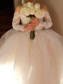 Ball-Gown Off-the-Shoulder Long Sleeves Lace Court Train Tulle Flower Girl Dress