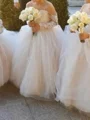 Ball-Gown Off-the-Shoulder Long Sleeves Lace Court Train Tulle Flower Girl Dress
