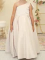 A-line One-Shoulder Bowknot Floor-Length Satin Flower Girl Dress