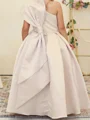 A-line One-Shoulder Bowknot Floor-Length Satin Flower Girl Dress