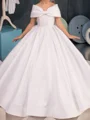 Ball-Gown Off-the-Shoulder Bowknot Court Train Satin Flower Girl Dress
