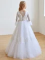 A-line Scoop Long Sleeves Lace Floor-Length Tulle Flower Girl Dress