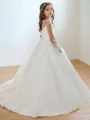 Ball-Gown Sweetheart Lace Sweep Train Tulle Flower Girl Dress