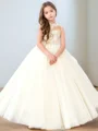 Ball-Gown High Neck Lace Sweep Train Tulle Flower Girl Dress
