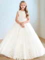 A-line Scoop Applique Sweep Train Tulle Flower Girl Dress