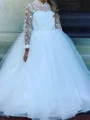 A-line High Neck Long Sleeves Bowknot Sweep Train Tulle Flower Girl Dress