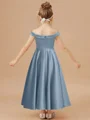 A-line Off-the-Shoulder Ankle-Length Satin Flower Girl Dress