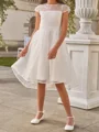 A-line Scoop Short Sleeves Bowknot Knee-Length Organza Flower Girl Dress