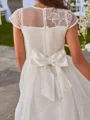 A-line Scoop Short Sleeves Bowknot Knee-Length Organza Flower Girl Dress