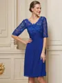 Sheath/Column V-neck Knee-Length Chiffon Mother of the Bride Dresses With Lace