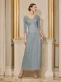 Sheath/Column V-neck Ankle-Length 30D Chiffon Mother of the Bride Dresses With Beading
