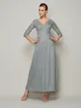 Sheath/Column V-neck Ankle-Length 30D Chiffon Mother of the Bride Dresses With Beading