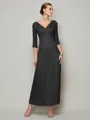 Sheath/Column V-neck Ankle-Length 30D Chiffon Mother of the Bride Dresses With Beading