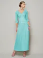 Sheath/Column V-neck Ankle-Length 30D Chiffon Mother of the Bride Dresses With Beading