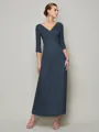 Sheath/Column V-neck Ankle-Length 30D Chiffon Mother of the Bride Dresses With Beading